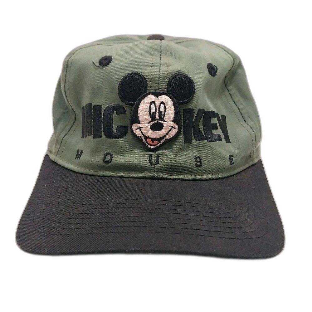 Vintage Mickey Mouse Hat Green & Black Mickey Unlimited Adjustable Strap #H11